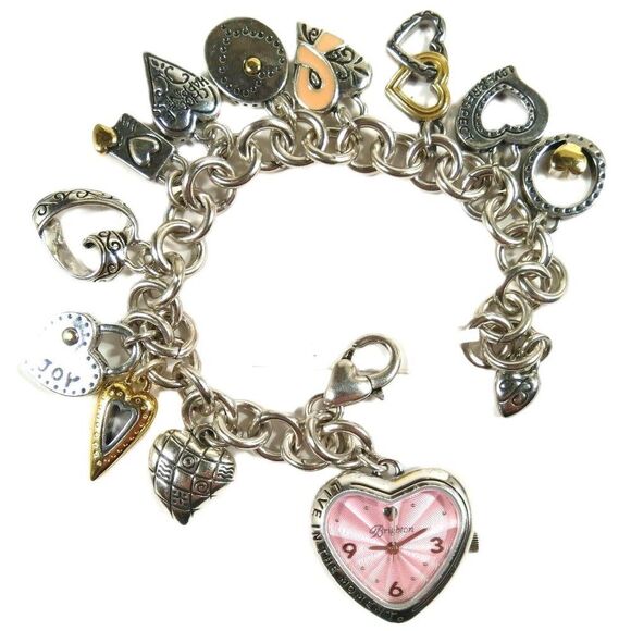 Brighton 2005 Power Of Pink Breast Cancer Awareness Heart Watch Charm Bracelet - Picture 1 of 8